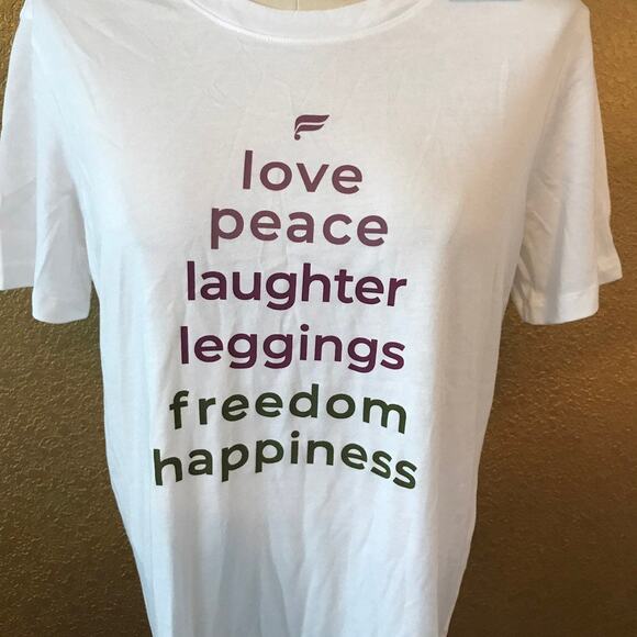 Fabletics white tee love leggings athleisure tshirt womens small new - Picture 2 of 5